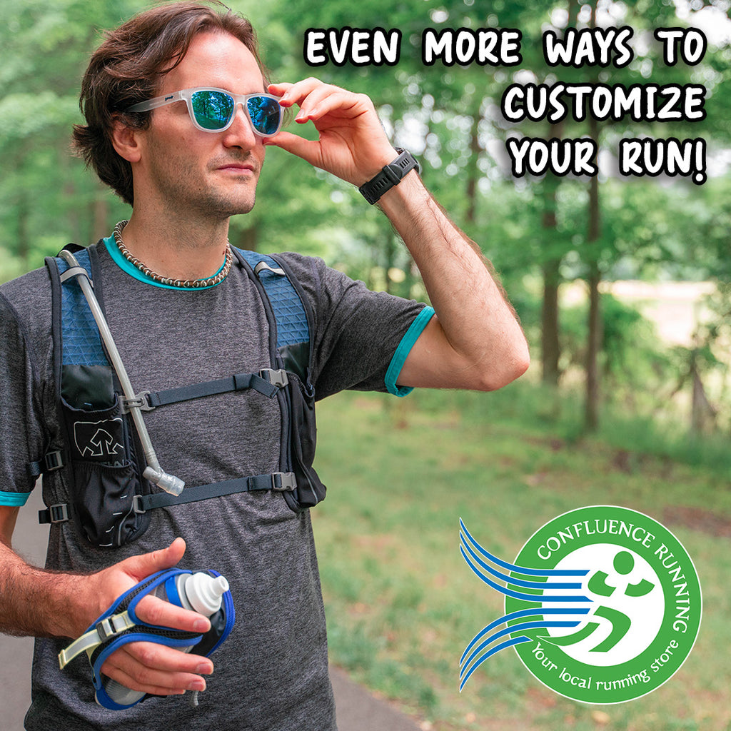 Runner showing there are even more ways to customize your run with Natthon Water Bottle, Camalback, Tifosi / Goodr Sunglasses, and a Garmin Watch