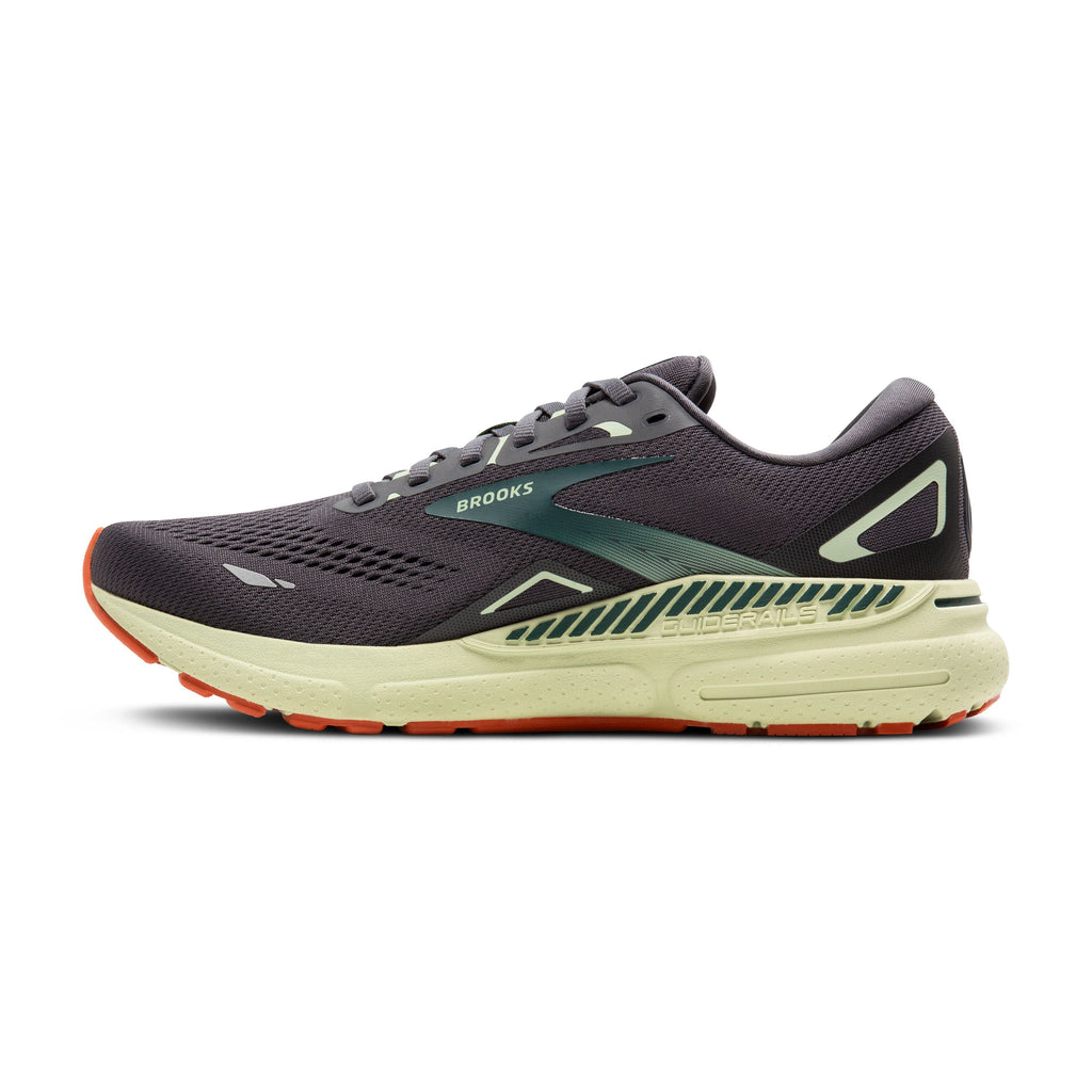 Men's Brooks Adrenaline GTS 23. Grey upper. Cream midsole. Medial view.