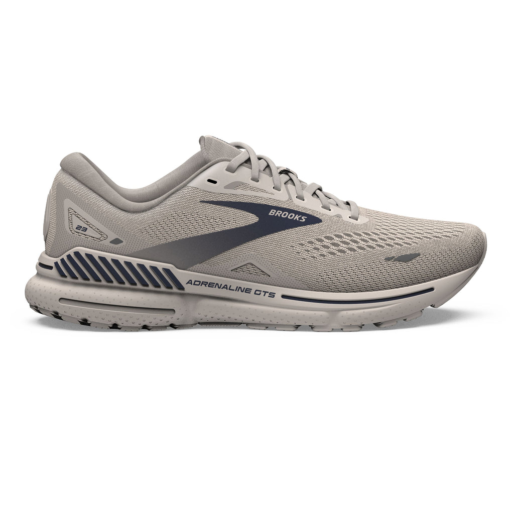 Men's Brooks Adrenaline GTS 23. Grey upper. Grey midsole. Lateral view.