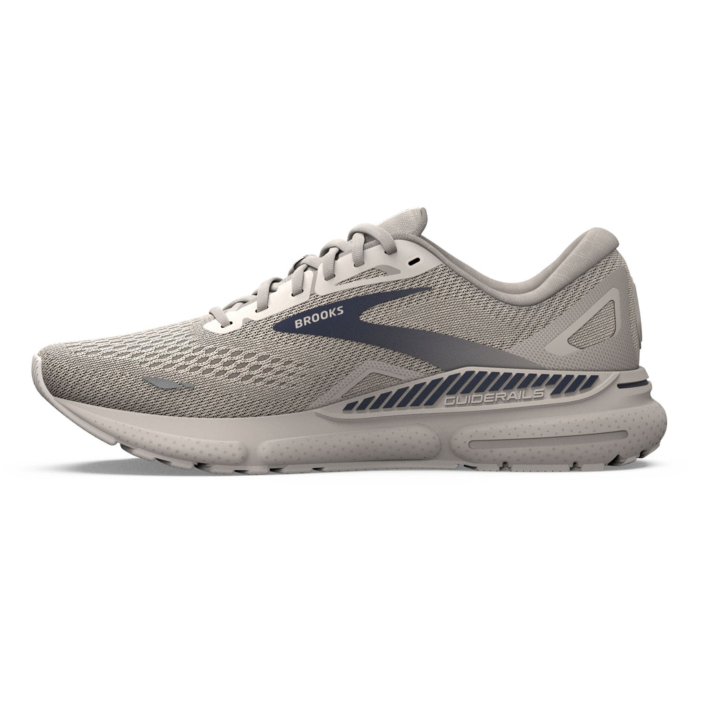 Men's Brooks Adrenaline GTS 23. Grey upper. Grey midsole. Medial view.