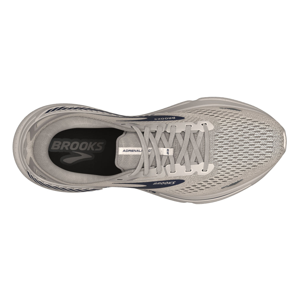 Men's Brooks Adrenaline GTS 23. Grey upper. Grey midsole. Top view.