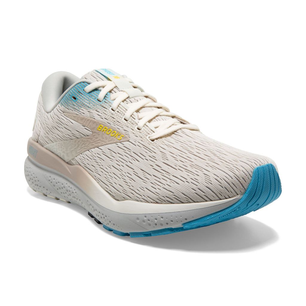 Men's Brooks Ghost 16. Light Grey upper. Light Grey midsole. Lateral view.