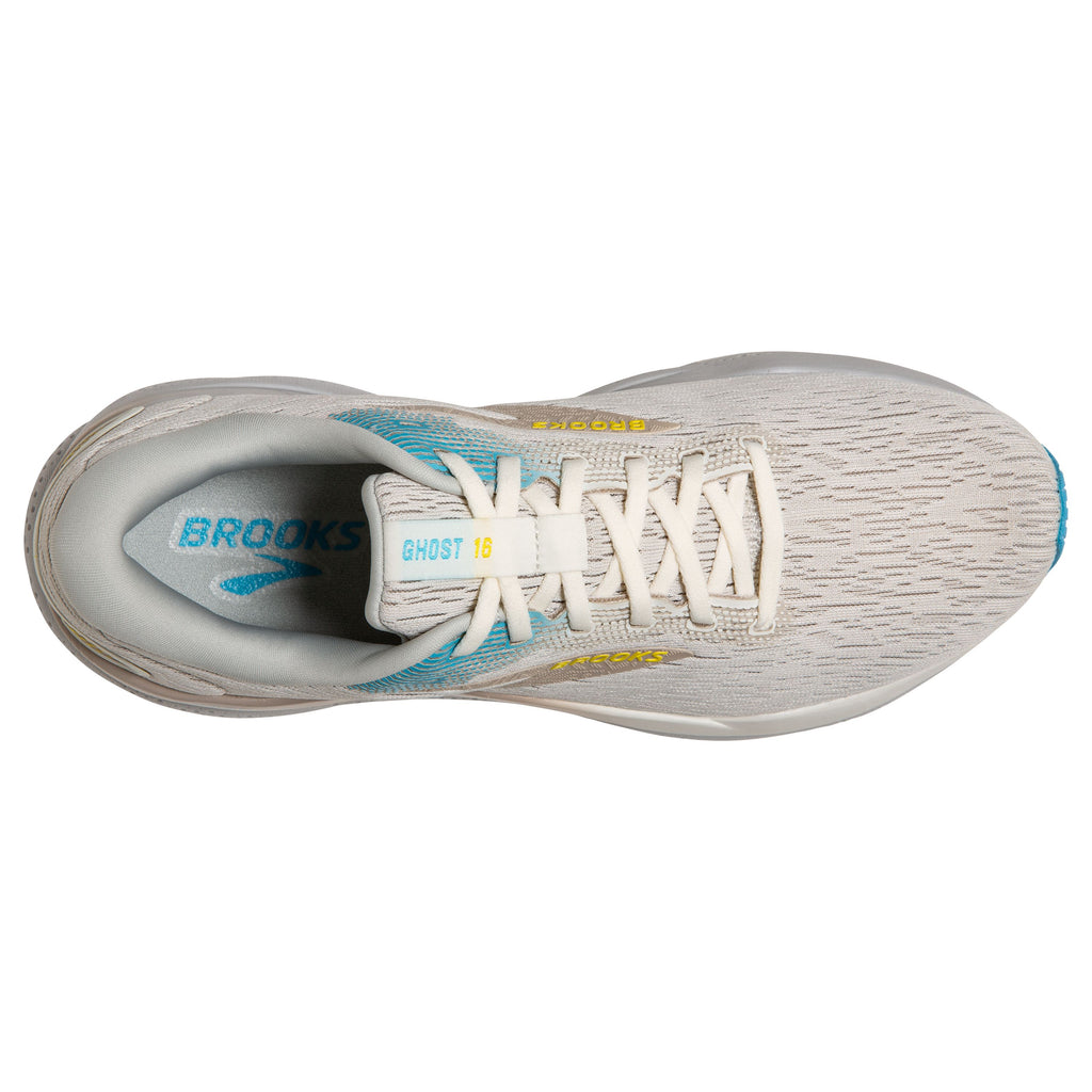 Men's Brooks Ghost 16. Light Grey upper. Light Grey midsole. Top view.