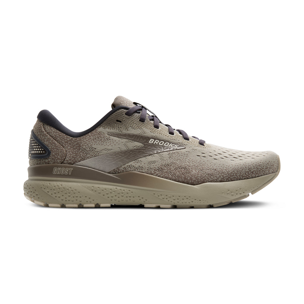 Men's Brooks Ghost 16. Green/Brown upper. Green/Brown midsole. Lateral view.