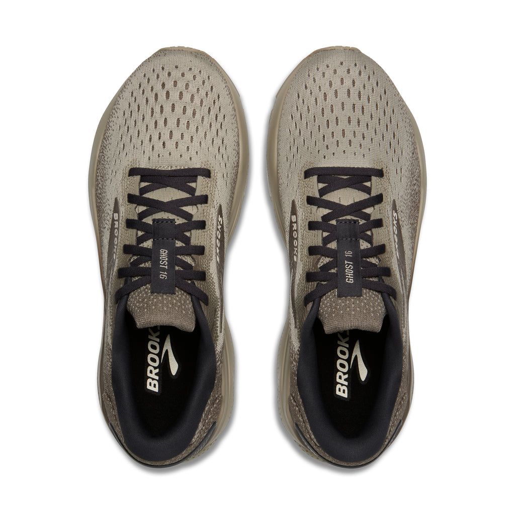Men's Brooks Ghost 16. Green/Brown upper. Green/Brown midsole. Top view.