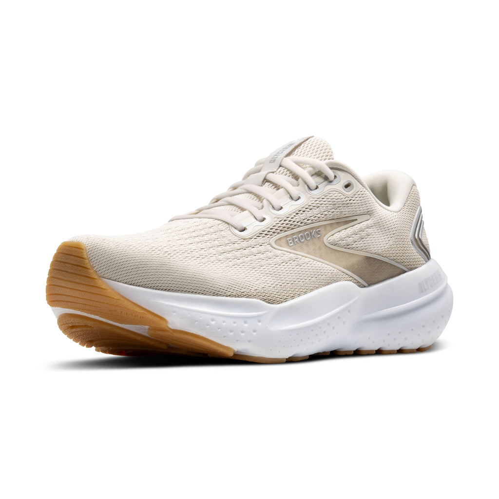 Men's Brooks Glycerin 21. Off white upper. White midsole. Lateral view.