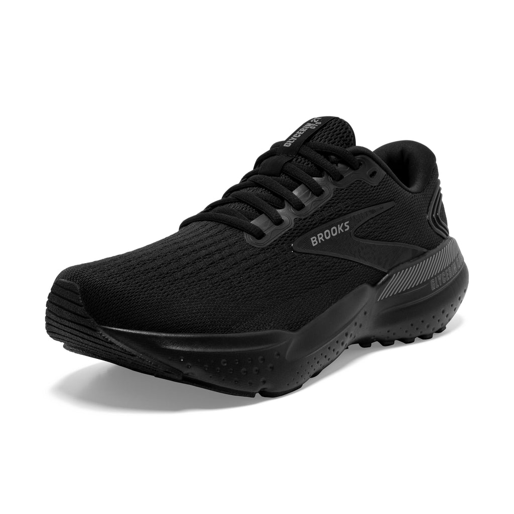 Men's Brooks Glycerin GTS 21. Black upper. Black midsole. Lateral view.