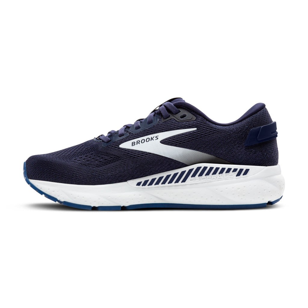 Men's Brooks Beast 24. Blue upper. White midsole. Medial view.