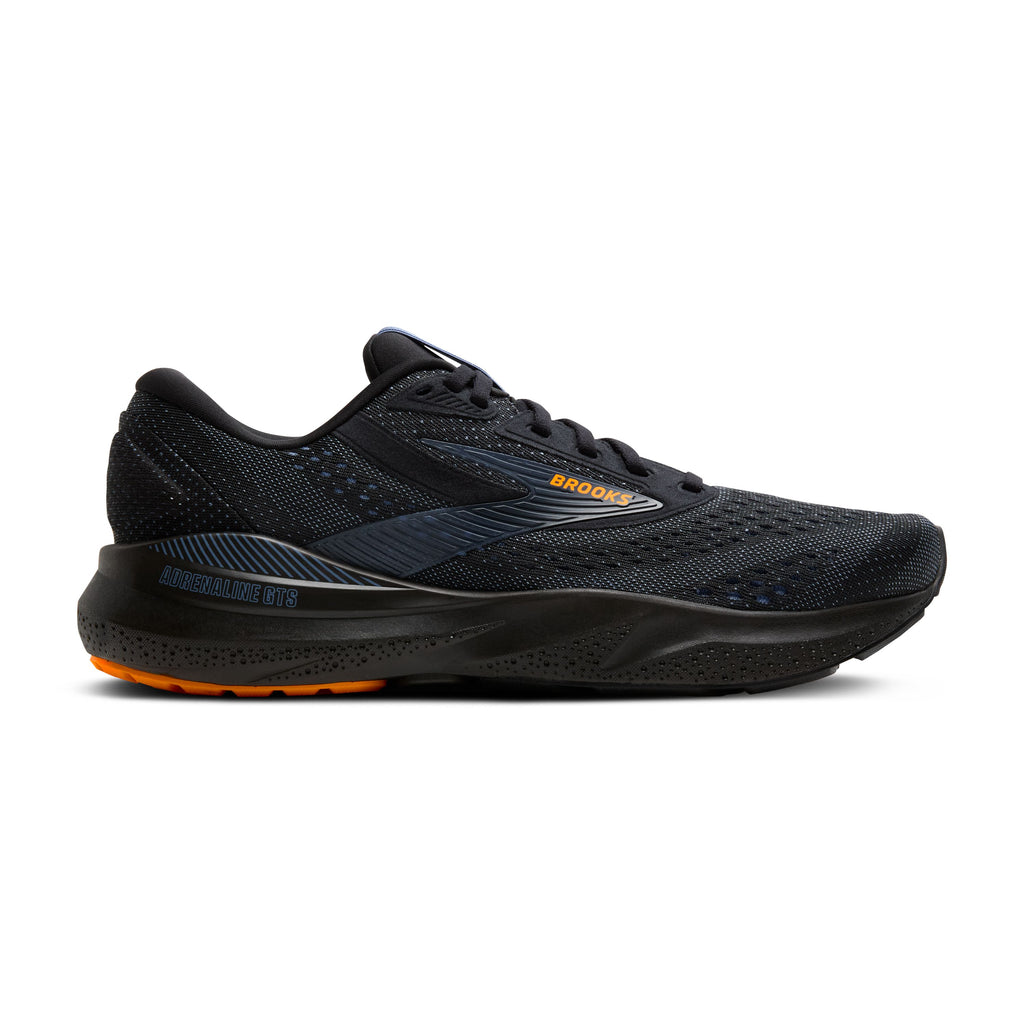 Men's Brooks Adrenaline GTS 24. Black upper. Black midsole. Lateral view.