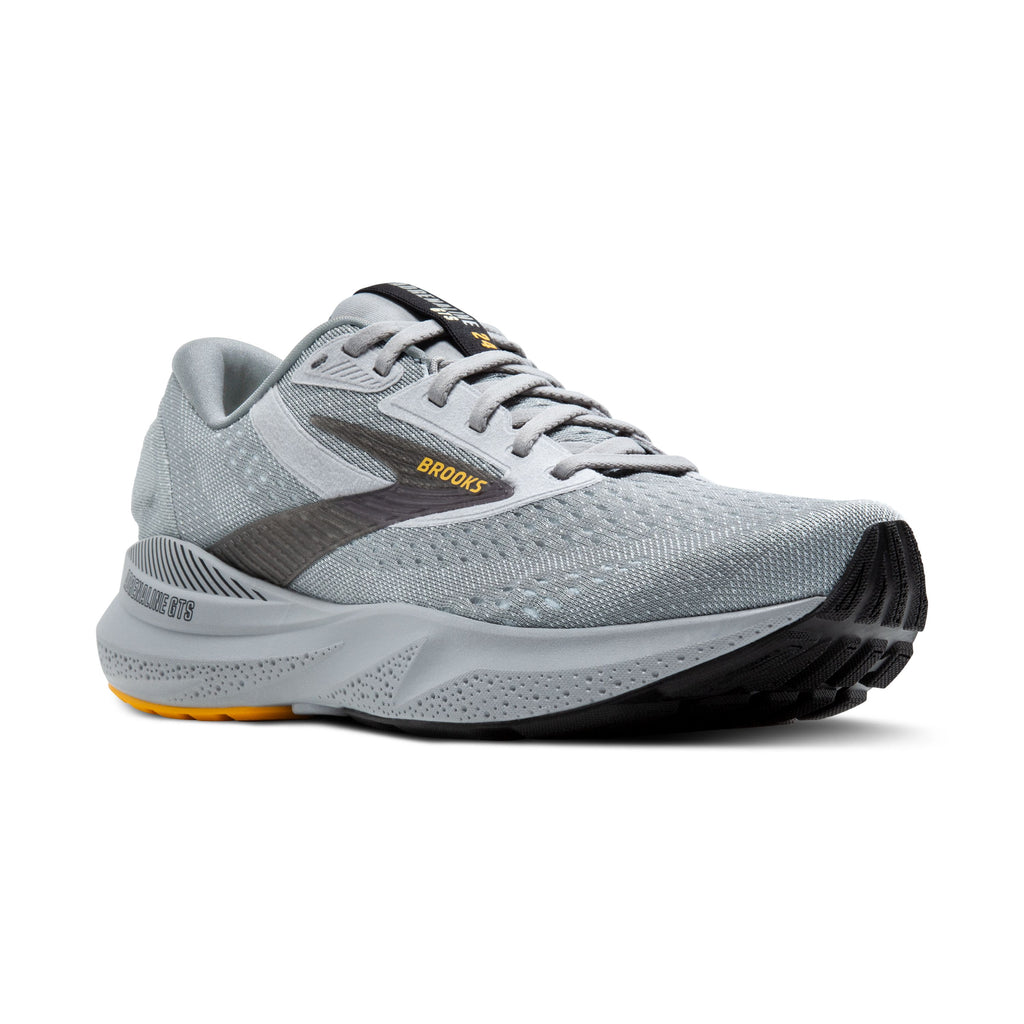 Men's Brooks Adrenaline GTS 24. Grey upper. Grey midsole. Lateral view.