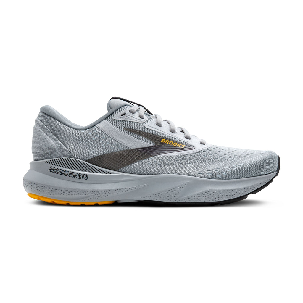 Men's Brooks Adrenaline GTS 24. Grey upper. Grey midsole. Lateral view.