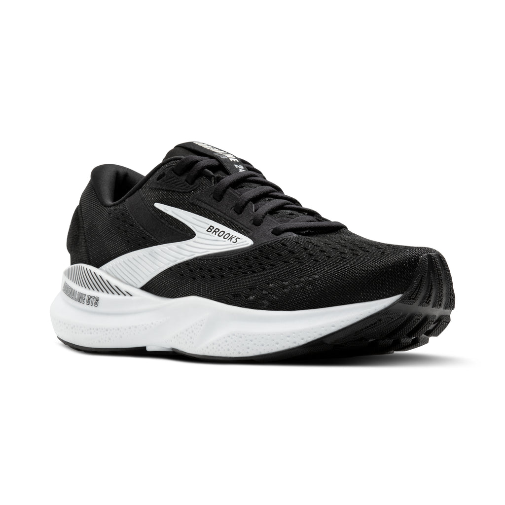Men's Brooks Adrenaline GTS 24. Black upper. White midsole. Lateral view.