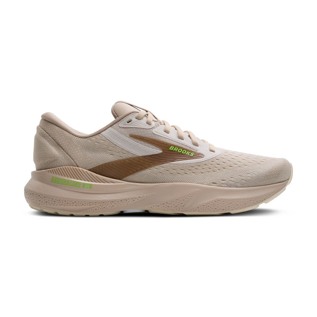 Men's Brooks Adrenaline GTS 24. Tan upper. Tan midsole. Lateral view.