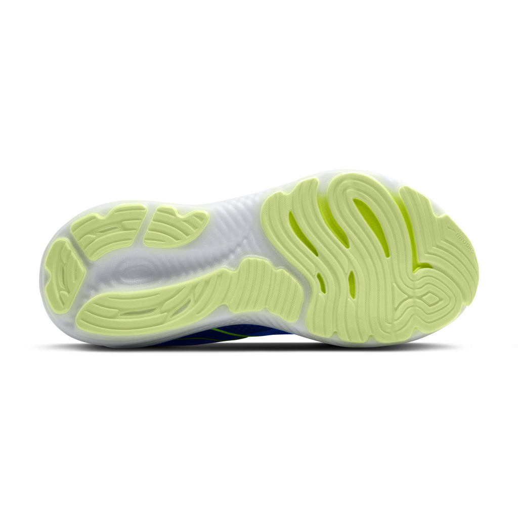 Men's Brooks Glycerin 22. Black upper. White midsole. Bottom view.