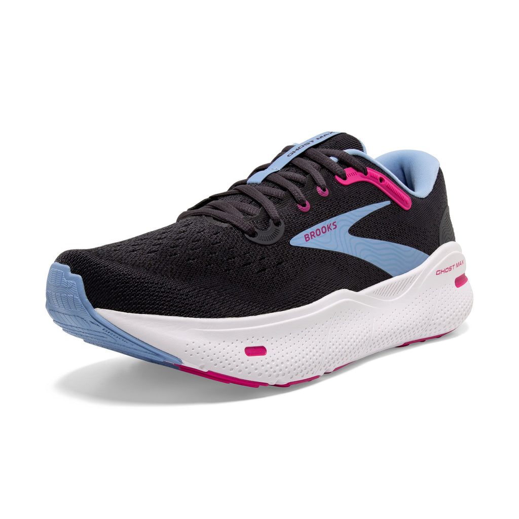 Women's Brooks Ghost Max. Dark Grey upper. White midsole. Lateral view.