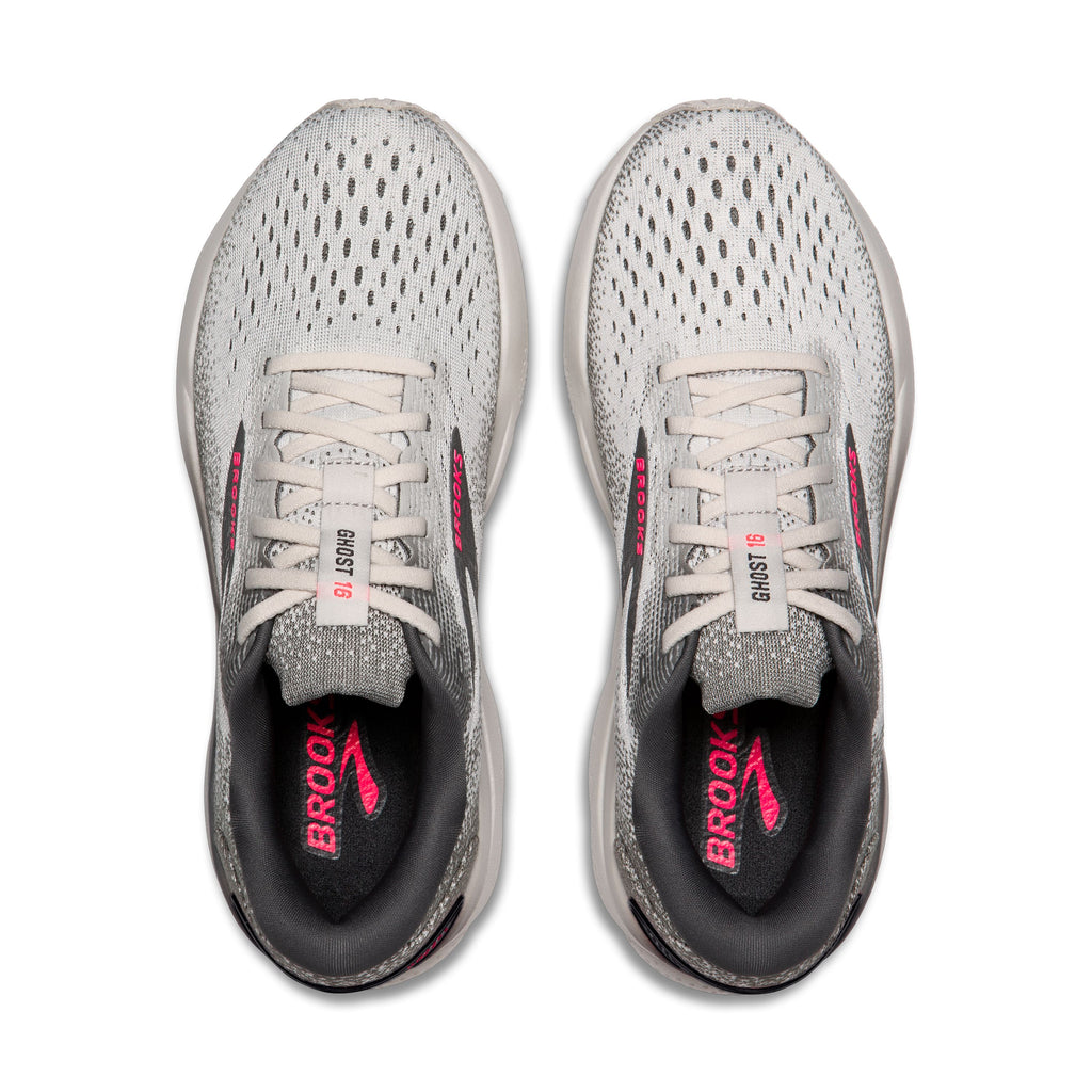 Women's Brooks Ghost 15. Grey upper. Grey midsole. Top view.