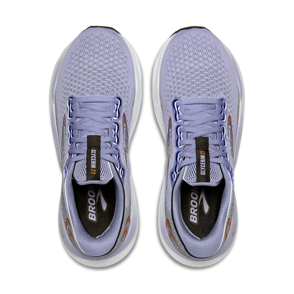 Women's Brooks Glycerin 21. Light Purple upper. White midsole. Top view.