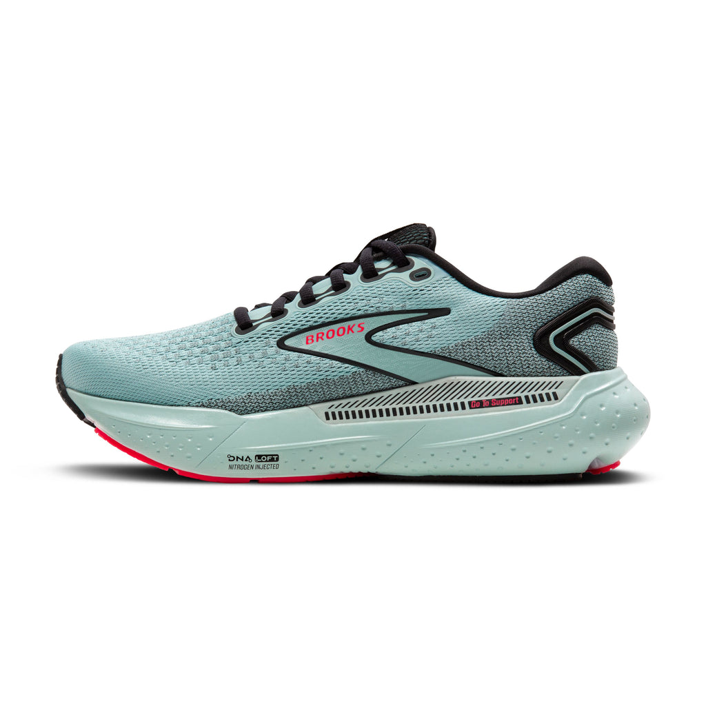 Women's Brooks Glycerin GTS 21. Gray/Blue upper. Gray/Blue midsole. Medial view.