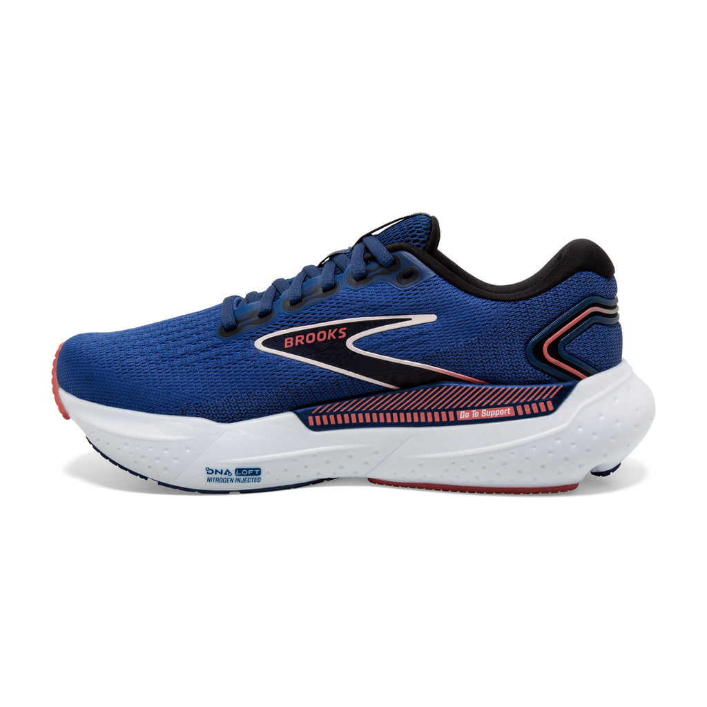 Women's Brooks Glycerin GTS 21. Blue upper. White midsole. Medial view.