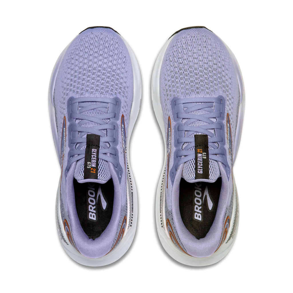 Women's Brooks Glycerin GTS 21. Light Purple upper. White midsole. Top view.