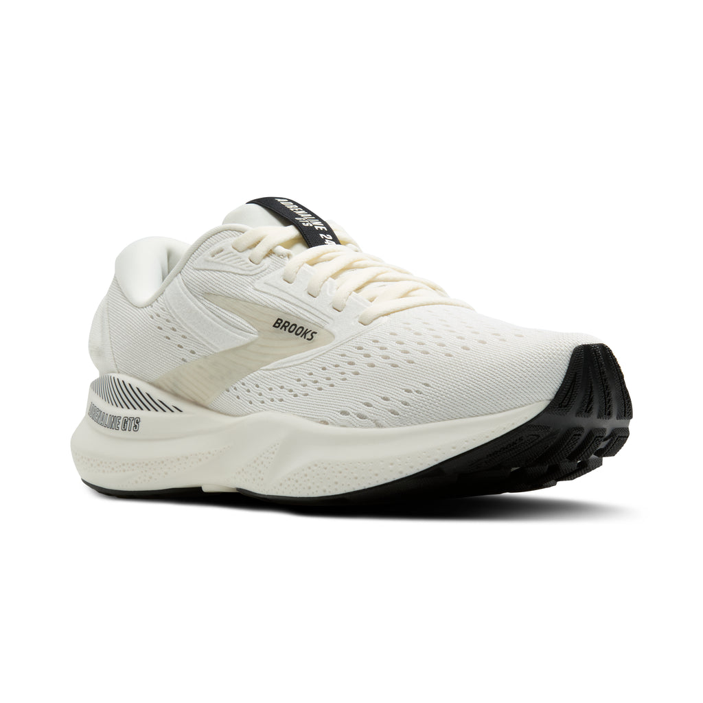 Women's Brooks Adrenaline GTS 24. White upper. White midsole. Lateral view.