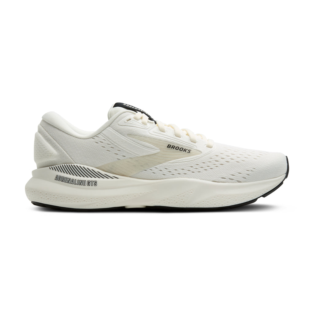 Women's Brooks Adrenaline GTS 24. White upper. White midsole. Lateral view.