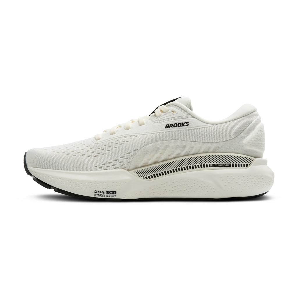 Women's Brooks Adrenaline GTS 24. White upper. White midsole. Medial view.