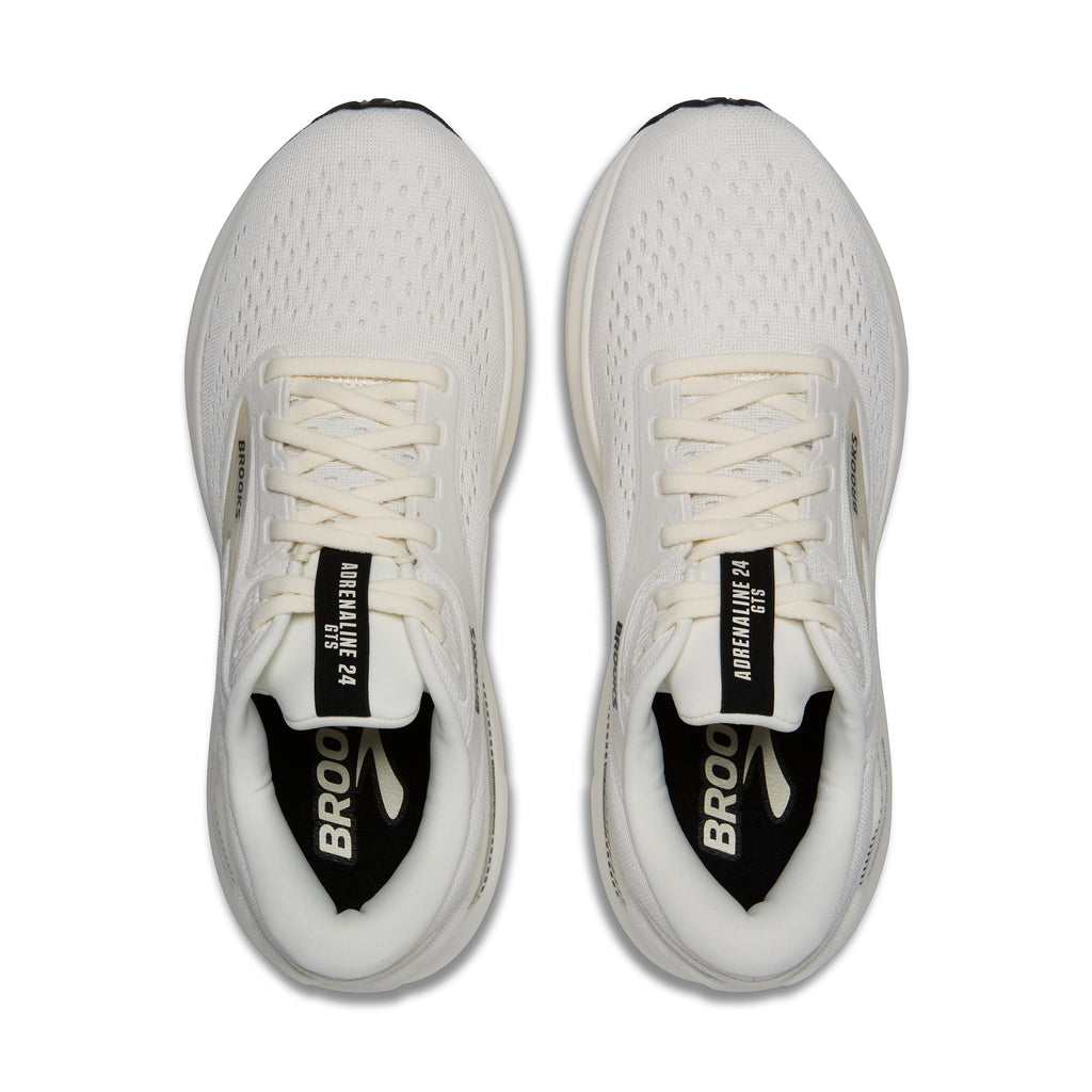 Women's Brooks Adrenaline GTS 24. White upper. White midsole. Top view.