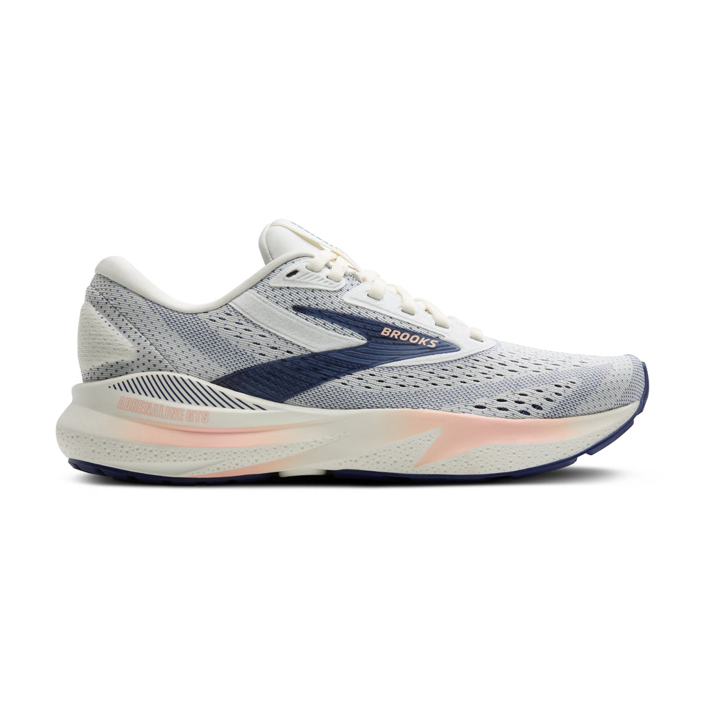 Women's Brooks Adrenaline GTS 24. Grey upper. White midsole. Lateral view.