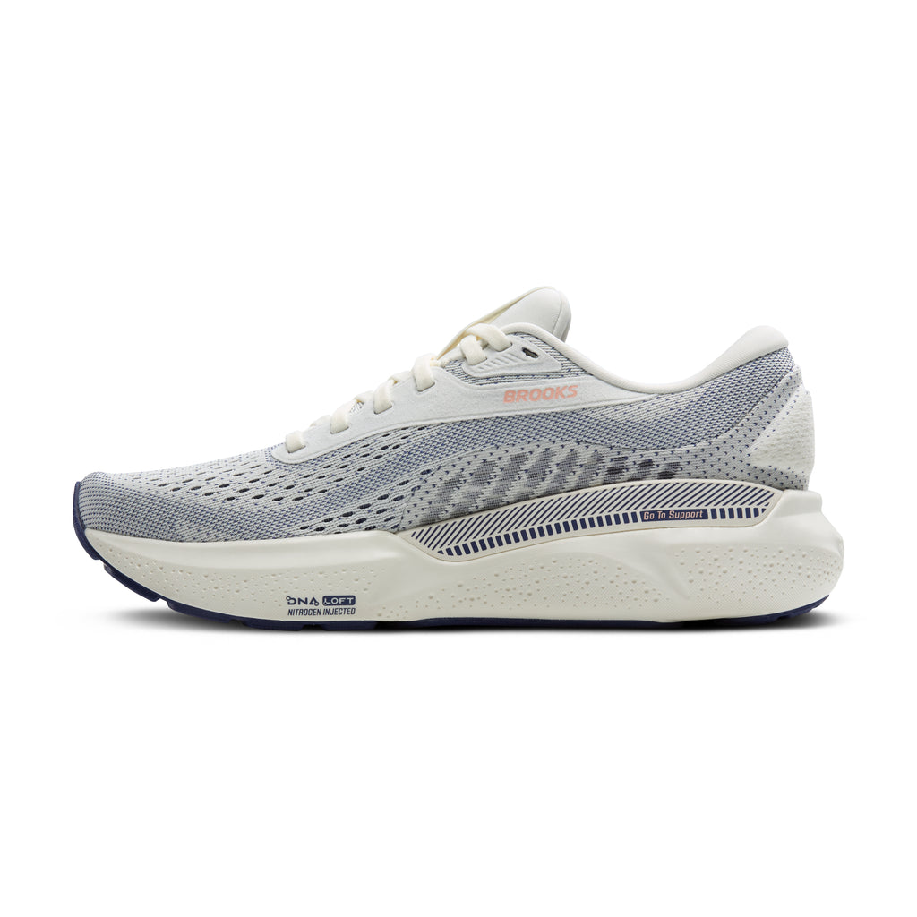 Women's Brooks Adrenaline GTS 24. Grey upper. White midsole. Medial view.