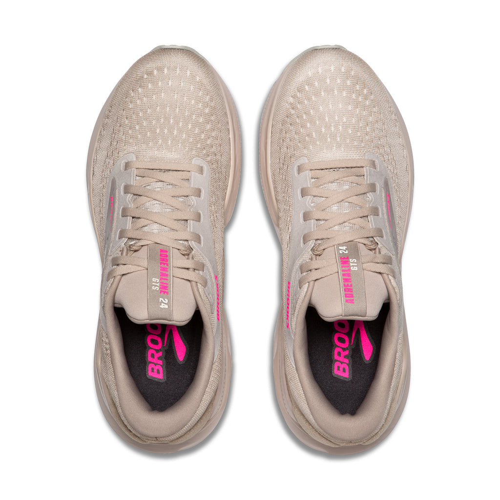 Women's Brooks Adrenaline GTS 24. Tan upper. Tan midsole. Top view.