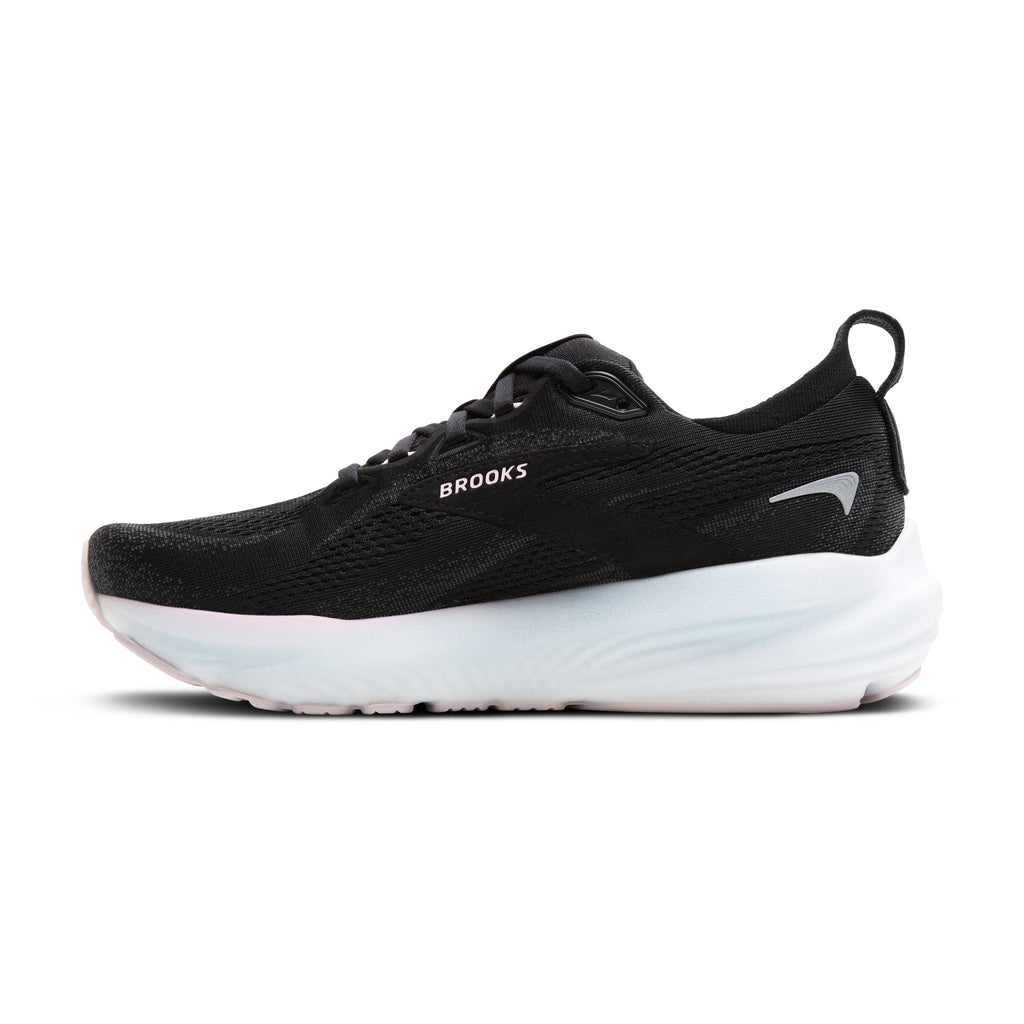 Women's Brooks Glycerin 22. Black upper. White midsole. Medial view.