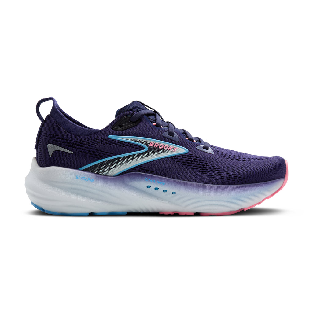 Women's Brooks Glycerin 22. Blue upper. White midsole. Lateral view.