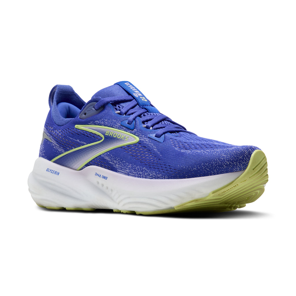 Women's Brooks Glycerin 22. Blue upper. White midsole. Lateral view.