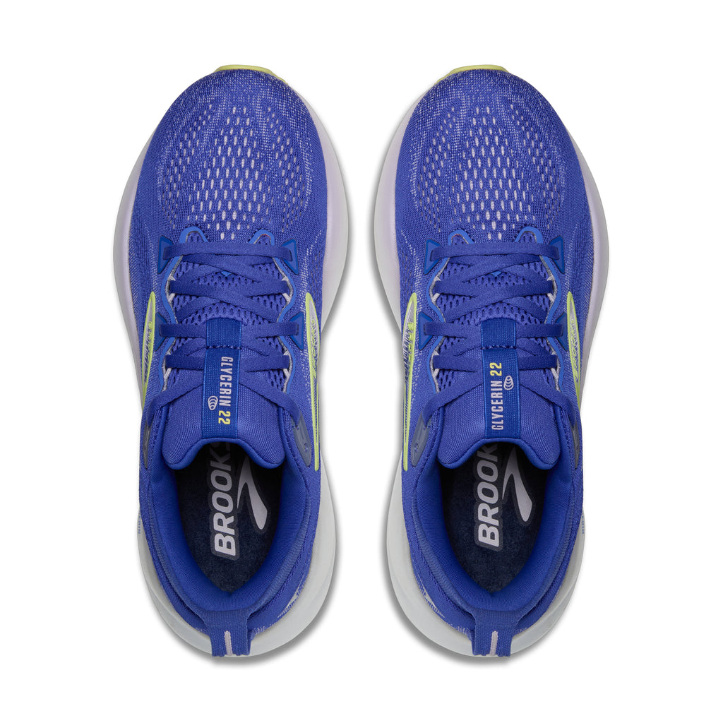 Women's Brooks Glycerin 22. Blue upper. White midsole. Top view.