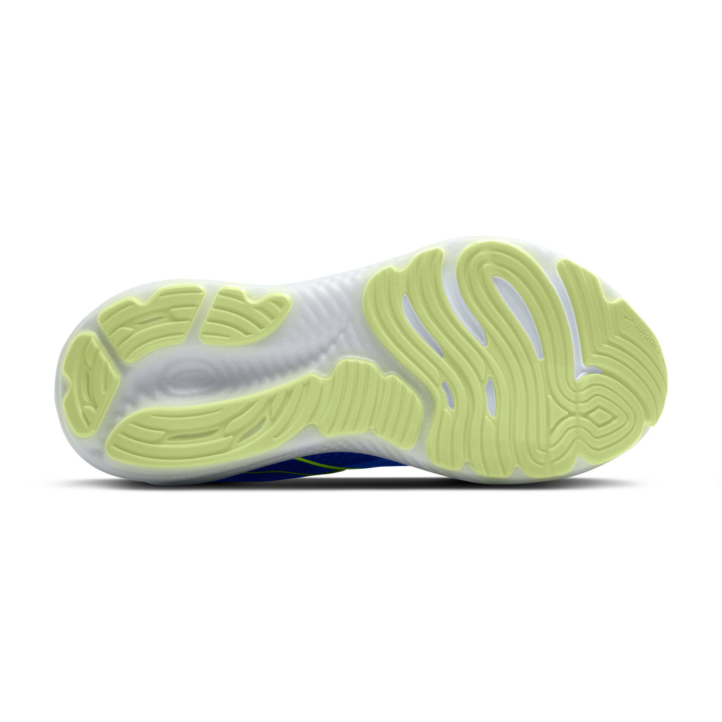 Women's Brooks Glycerin 22. Blue upper. White midsole. Bottom view.