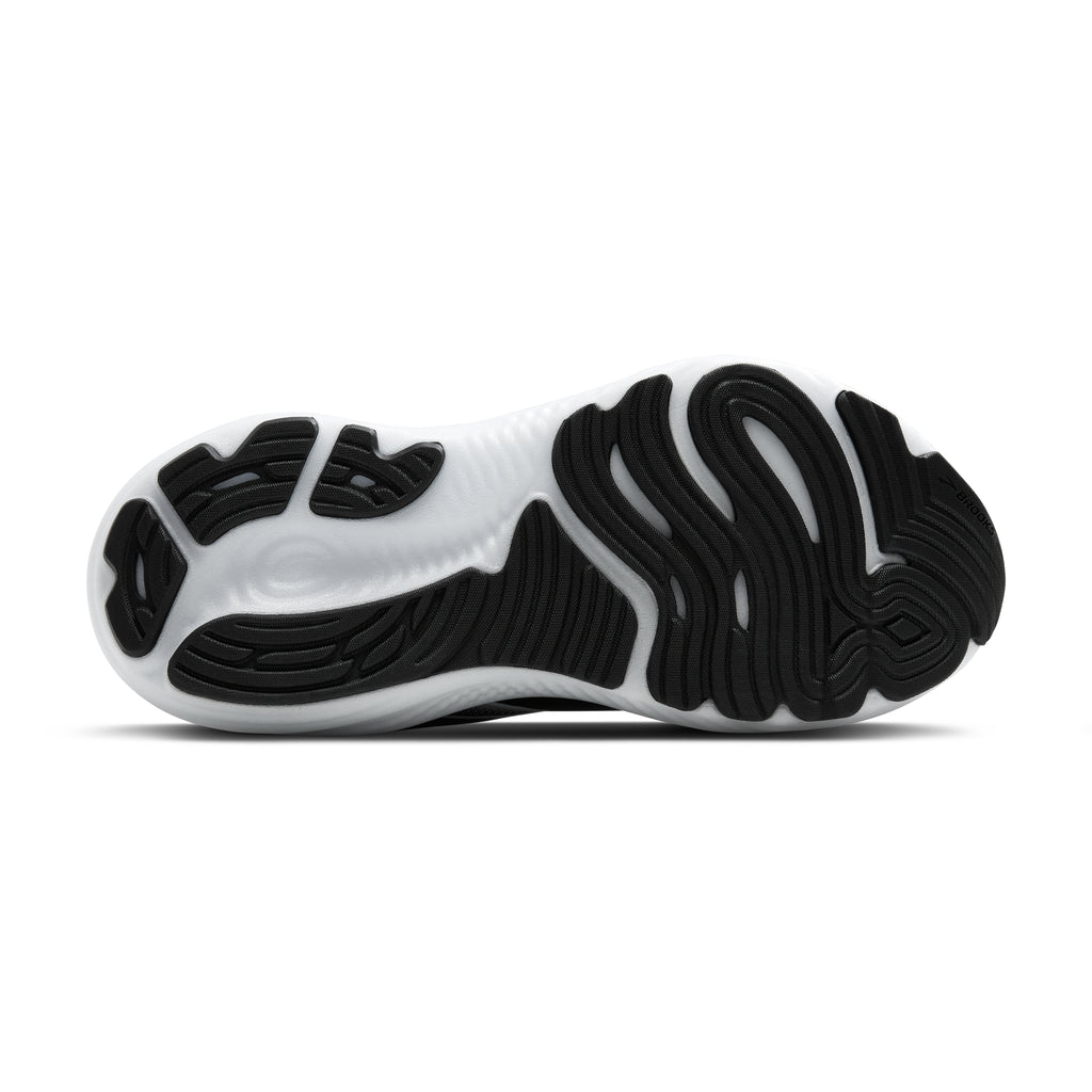 Women's Brooks Glycerin GTS 22. Black upper. White midsole. Bottom view.