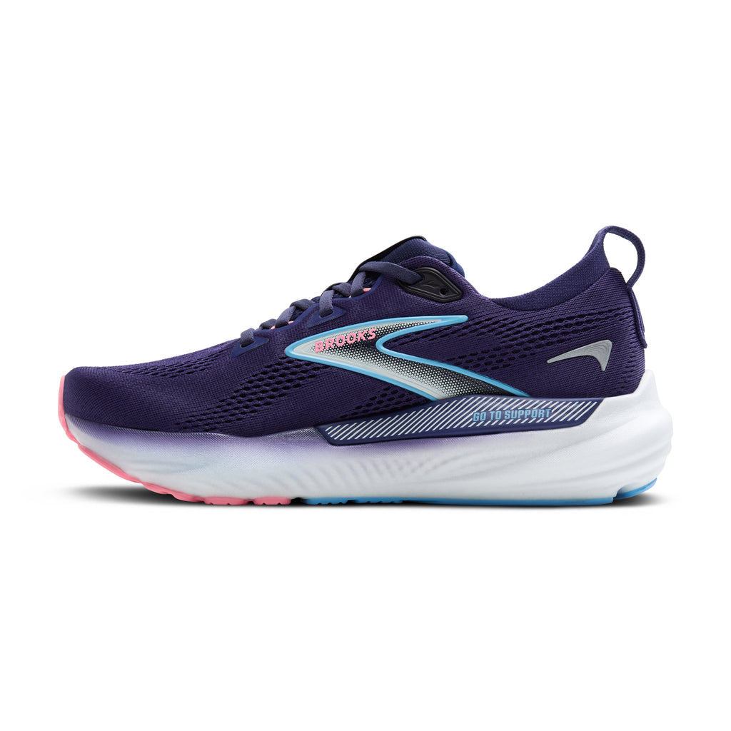 Women's Brooks Glycerin GTS 22. Blue upper. White midsole. Medial view.