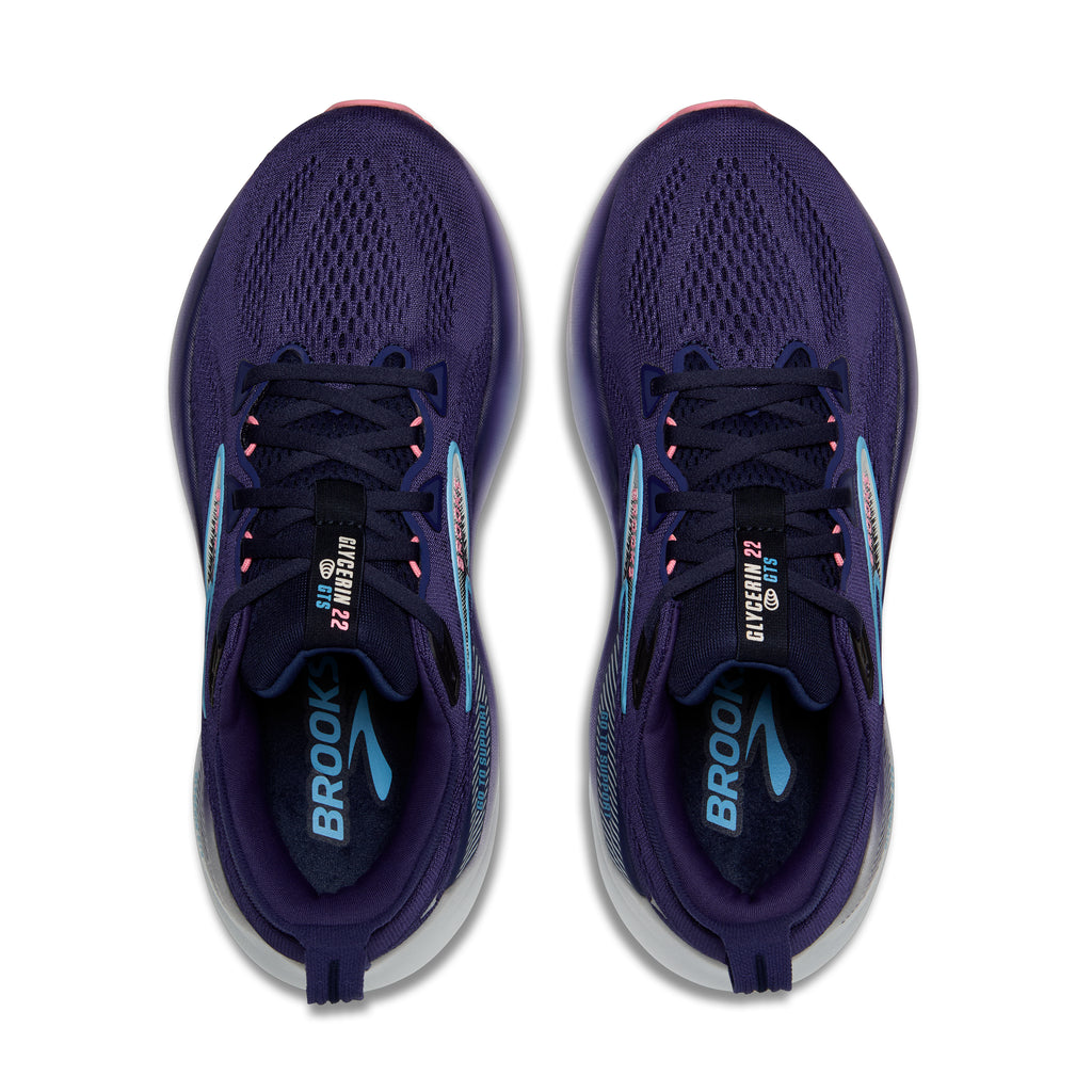 Women's Brooks Glycerin GTS 22. Blue upper. White midsole. Top view.