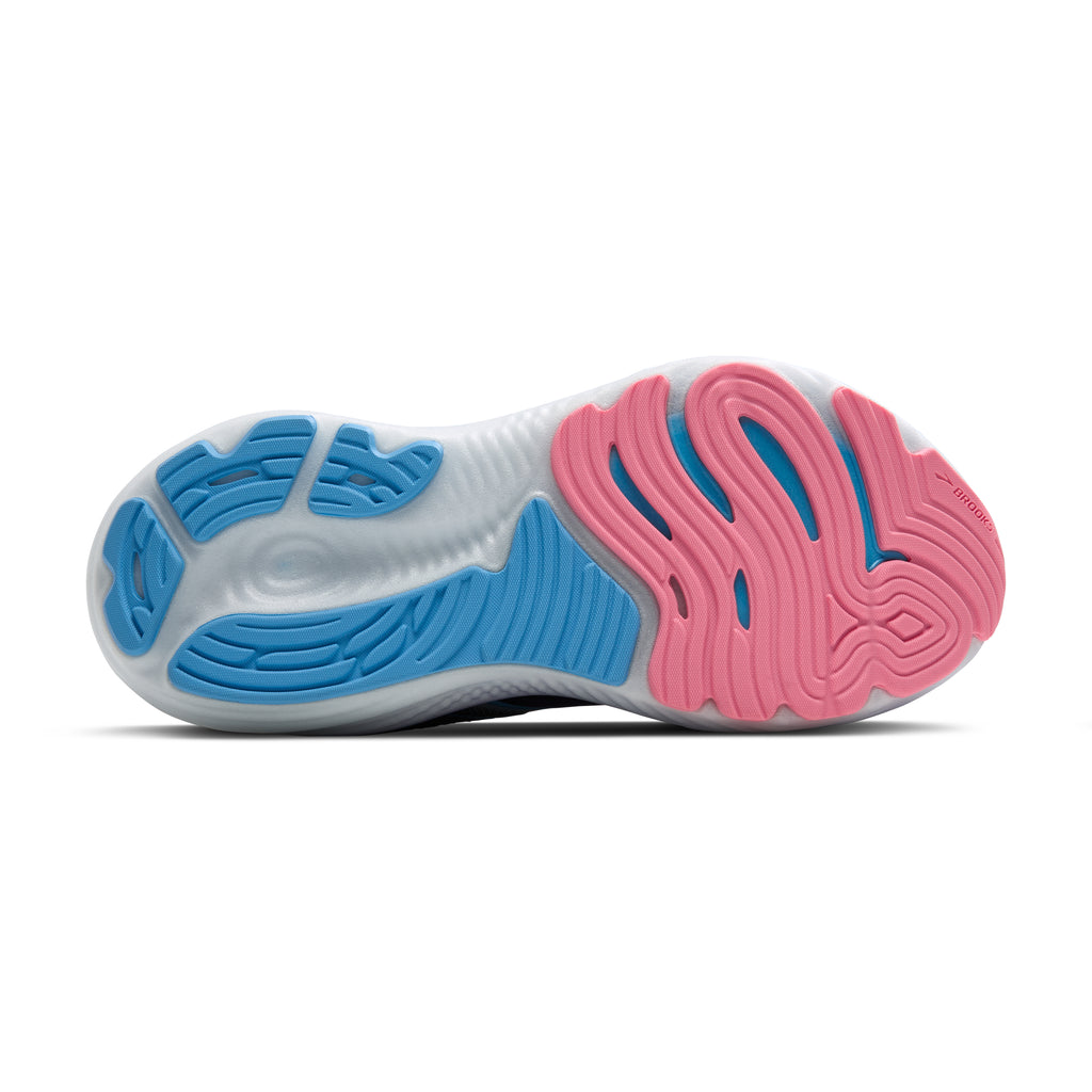 Women's Brooks Glycerin GTS 22. Blue upper. White midsole. Bottom view.