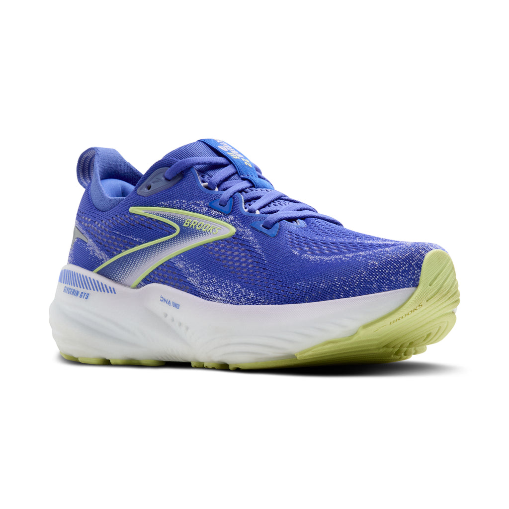 Women's Brooks Glycerin GTS 22. Blue upper. White midsole. Lateral view.