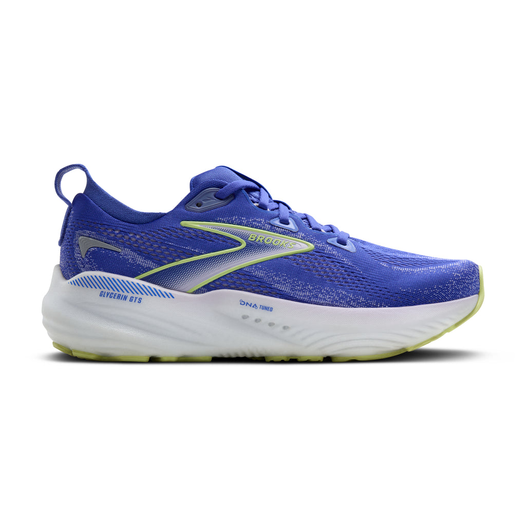 Women's Brooks Glycerin GTS 22. Blue upper. White midsole. Lateral view.