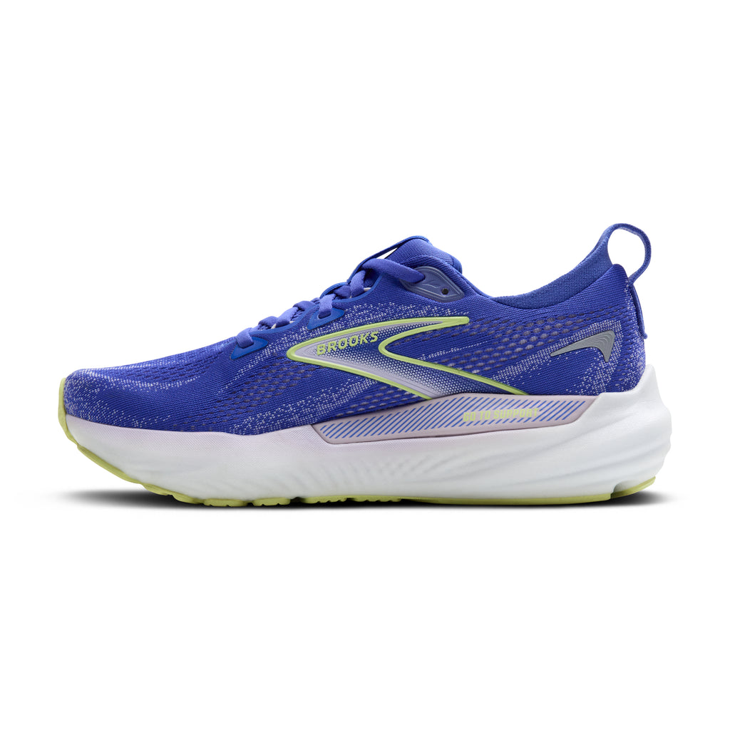 Women's Brooks Glycerin GTS 22. Blue upper. White midsole. Medial view.