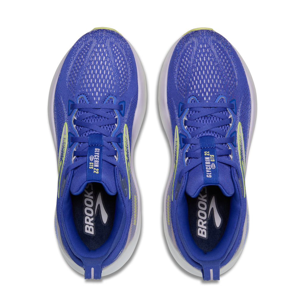 Women's Brooks Glycerin GTS 22. Blue upper. White midsole. Top view.