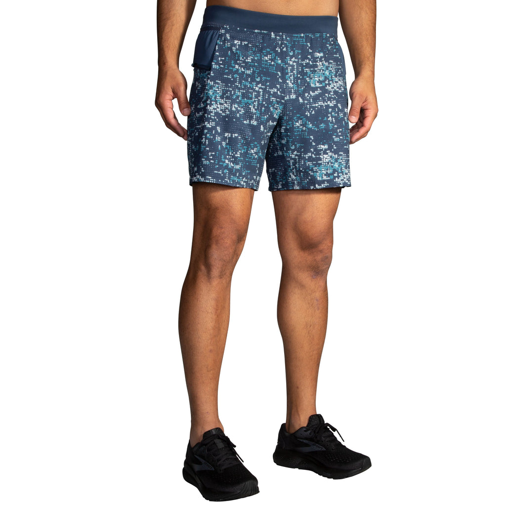 Men's Brooks Sherpa 7" 2-in-1 Shorts. Multicolored. Front view.