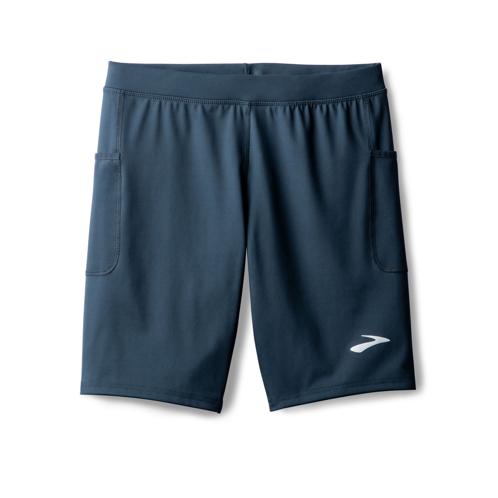 Men's Brooks Source Tights. Blue/Grey. Front view.