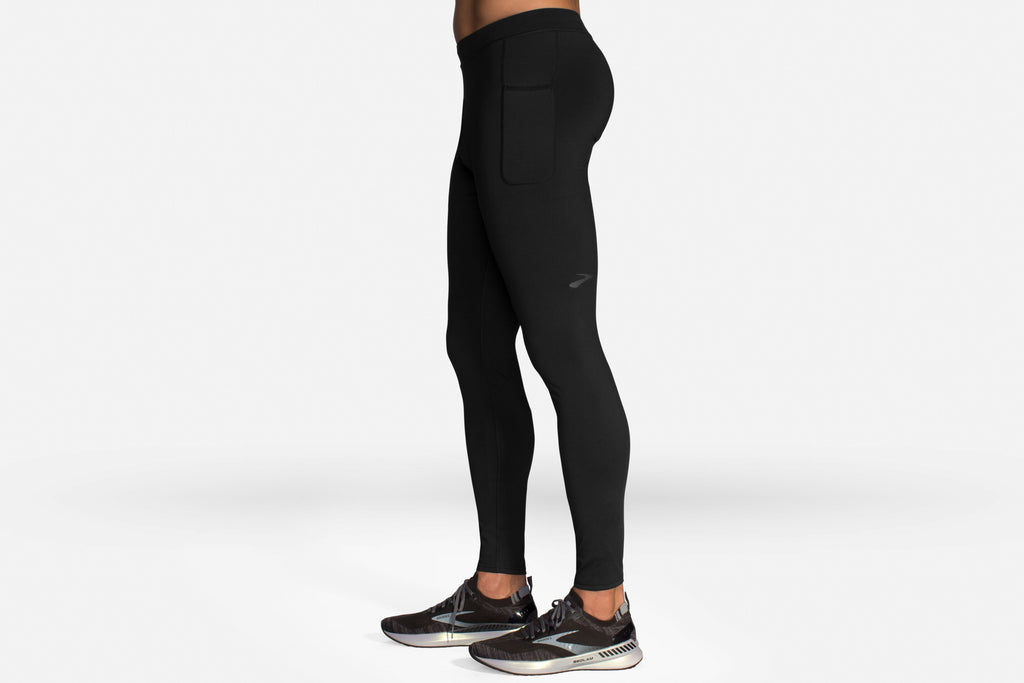 Men's Brooks Source Tights. Black. Lateral view.