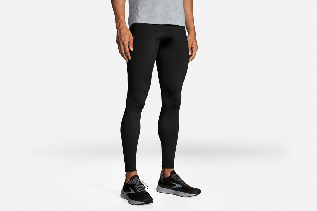 Men's Brooks Source Tights. Black. Front view.