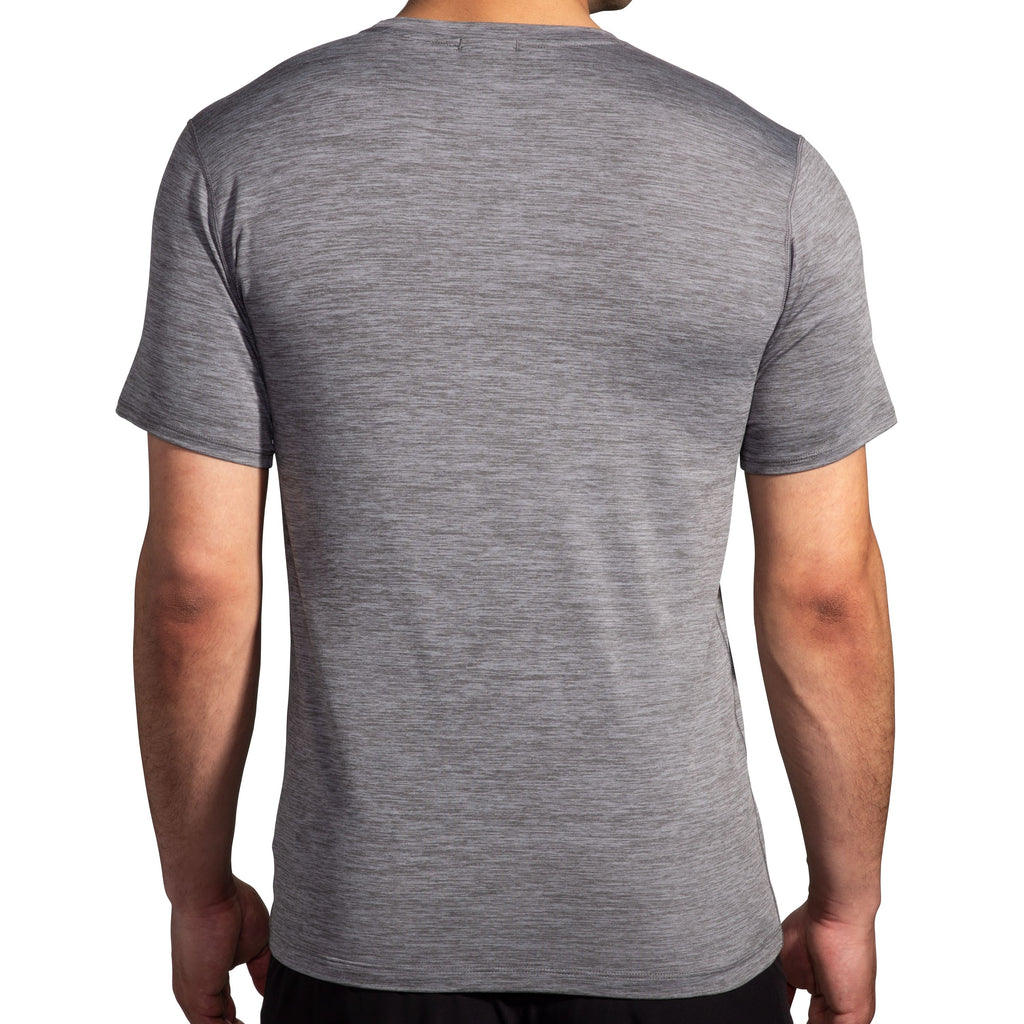 Men's Brooks Luxe Short Sleeve. Grey. Rear view.