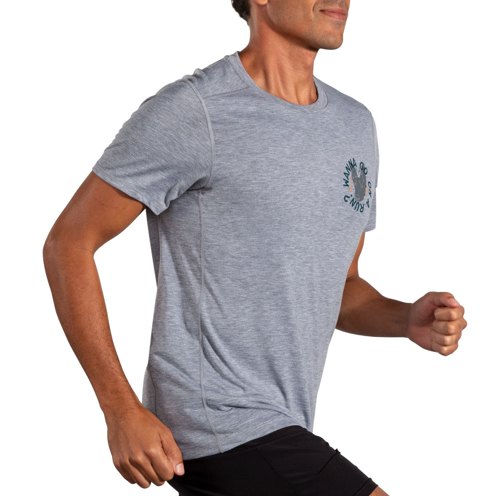 Men's Brooks Distance Short Sleeve 2.0. Grey. Lateral view.